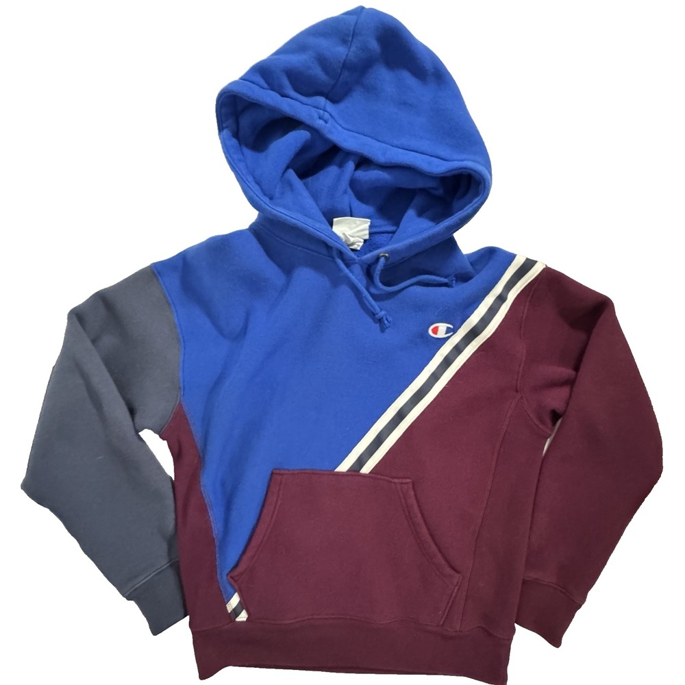 Champion Reverse Weave Hoodie Men's Small RARE Vintage Color Block Blue/Burgundy